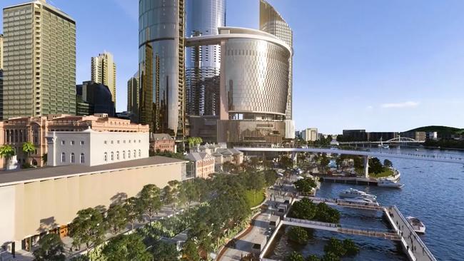 An artist’s impression of changes to the Brisbane River and City for the Queens Wharf development, Brisbane.