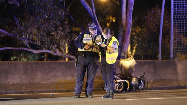 Police at the scene of the crash on Heathcote Road Picture: Steve Tyson