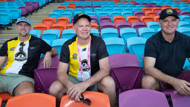 Patrick Bowden, Sean Bowden and Joel Bowden at the Gold Coast Suns AFL match vs Adelaide Crows at TIO Stadium. Pic: Pema Tamang Pakhrin