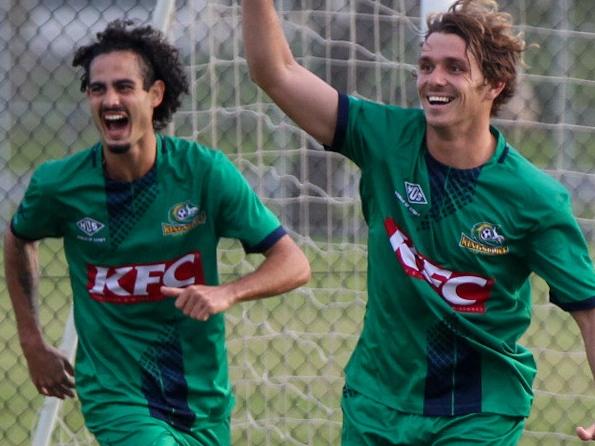 Kingscliff's James Brennan celebrates a goal. Photo: Supplied.