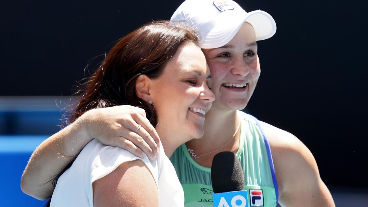 Ash Barty had to console her good friend Casey Dellacqua midway through their interview.