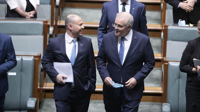 Treasurer Josh Frydenberg and Prime Minister Scott Morrison prepare to hand down 2020’s budget. Picture: NCA NewsWire / Gary Ramage