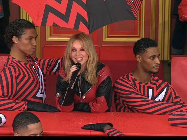 Kylie Minogue also performed during the rainy Macy's Thanksgiving Day Parade in NYC. Picture: NBC