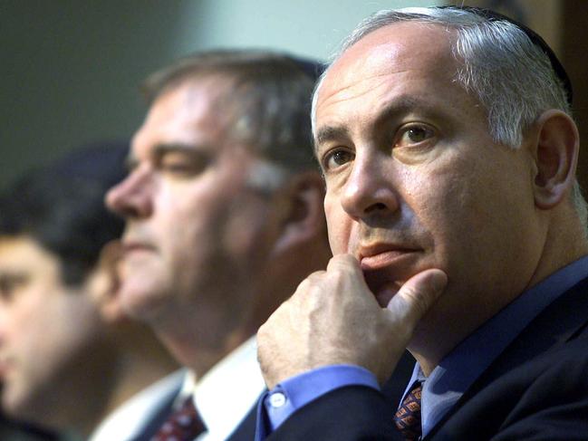 Mr Netanyahu, then federal Opposition leader Kim Beazley and then Victorian Premier Steve Bracks at the opening of Chabad House of Caulfield synagogue in 2001. Picture: Graham Crouch