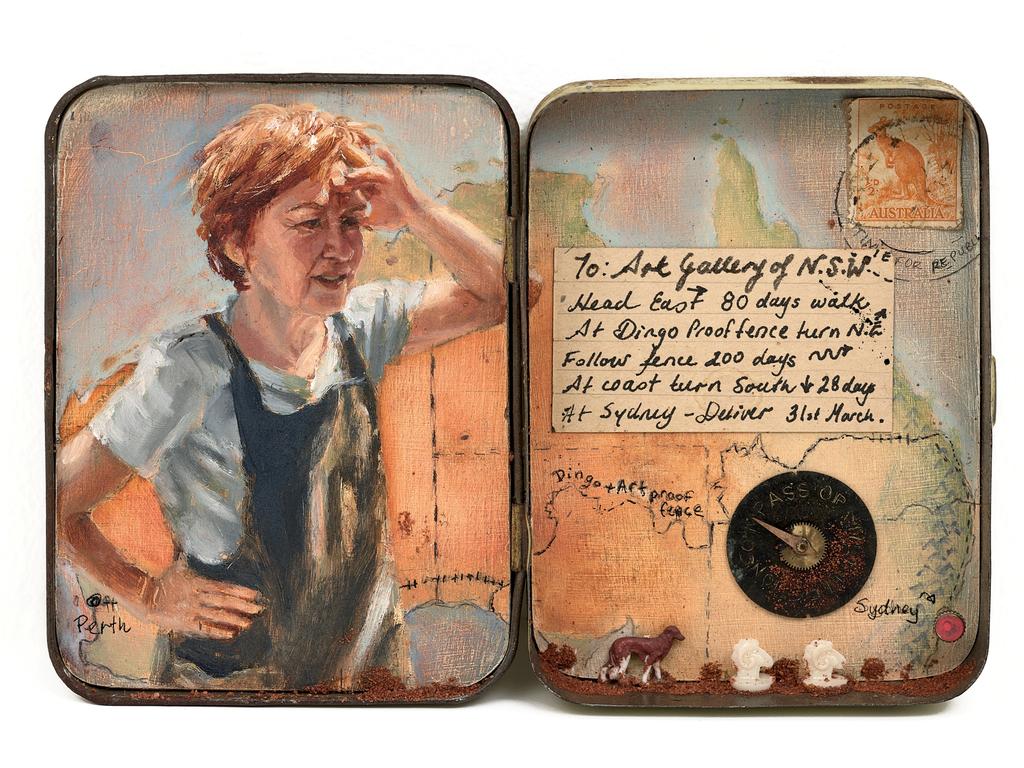 Jill Ansell’s 'Looking east', oil on board and assemblage in found tin, 10.8 x 16.5cm.