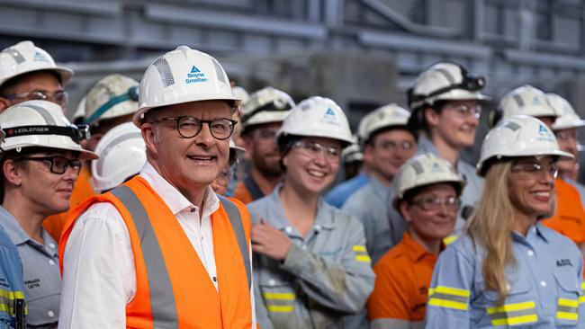 Prime Minister Anthony Albanese during a visit to the Rio Tinto Boyne Smelters in Gladstone, Queensland on March 18. Picture: NewsWire / Paul Beutel