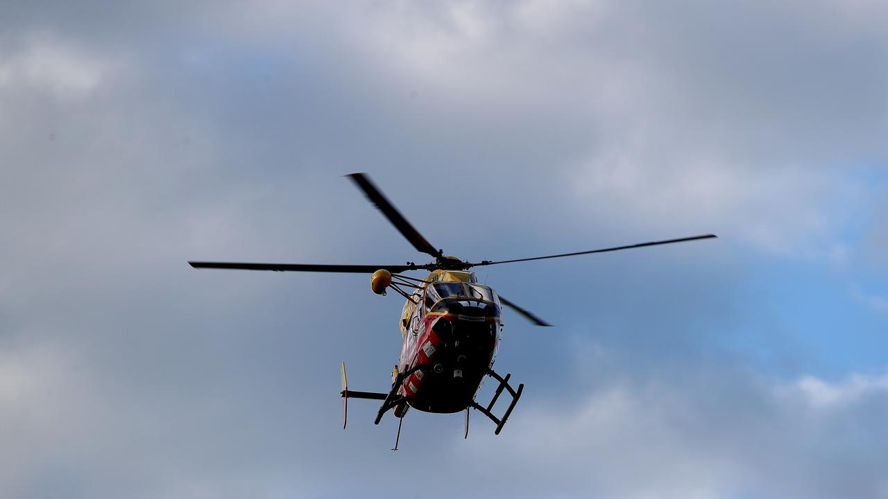 A rescue helicopter is pictured arriving at the Whakatane Airport in Whakatane, New Zealand. Picture: John Boren/Getty Images