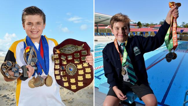 Callum as a youngster with his array of medals and trophies.