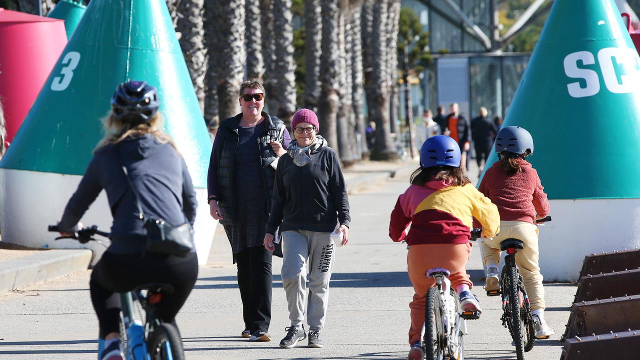 People getting their exercise at Geelong waterfront on Sunday. Picture: Alan Barber