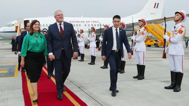 Australian Prime Minister Scott Morrison and his wife Jenny arriving in Hanoi, Vietnam. Picture: Adam Taylor/PMO