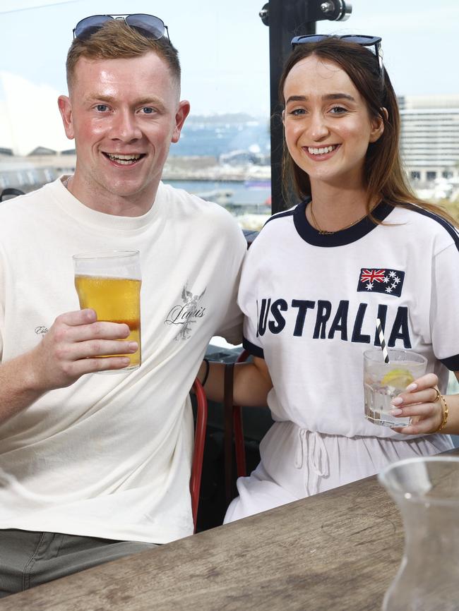 Pictured enjoying a drink at The Glenmore Hotel at The Rocks on Australia Day 2025 is Evan Patterson and Elen O’ Riordan. Picture: Richard Dobson