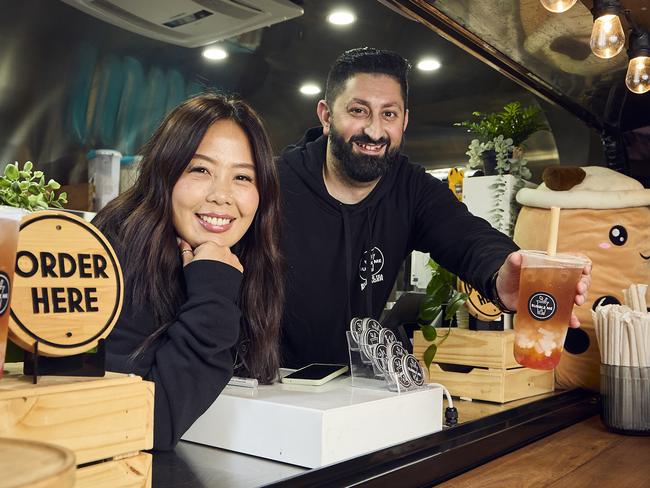 Diana and Mohamed El-Sayed from Bubble Me Bubble Tea serving up one of their delicious teas out of their truck. Picture: Matt Loxton
