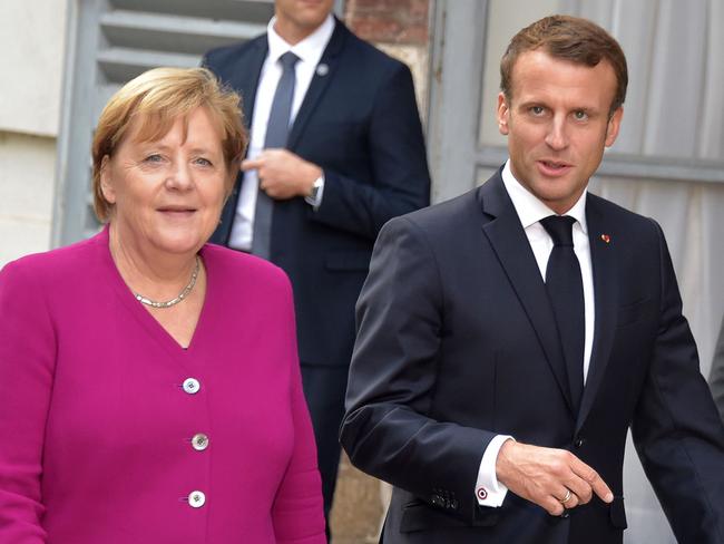 Appearing together in Toulouse, French President Emmanuel Macron and German Chancellor Angela Merkel both said they hoped a Brexit deal would be finalised soon. Picture: AFP