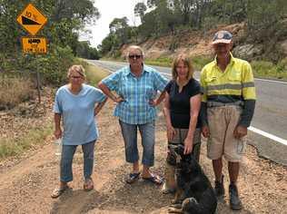 SAFETY CONCERNS: Christine Harding, Jo Hanson, Evelyn Ness Wilson, Bill Ness Wilson and Buster the dog want to see access to their Blackbutt homes become safer. Picture: Marguerite Cuddihy