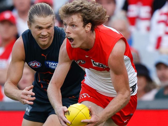 Nick Blakey on a back flank worked wonders for the Swans. Picture: AFL Photos/Getty Images