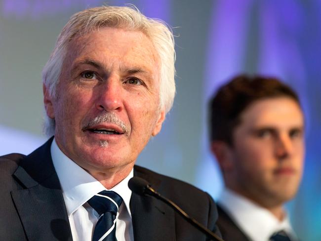 Mick Malthouse and Carlton captain Marc Murphy. Picture: Mark Dadswell