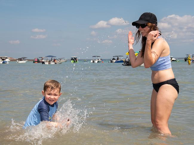 Ollie Wedding and Ayesha Clarke at the Darwin Beer Can Regatta at Mindil Beach, 2024. Picture: Pema Tamang Pakhrin