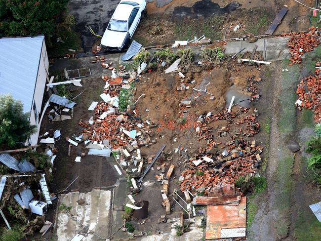 One of the homes removed from its footings in the Dungog township is seen from the air. Picture: Adam Taylor