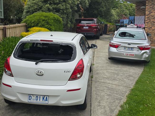 The three cars damaged at the Lenah Valley property. Picture: supplied