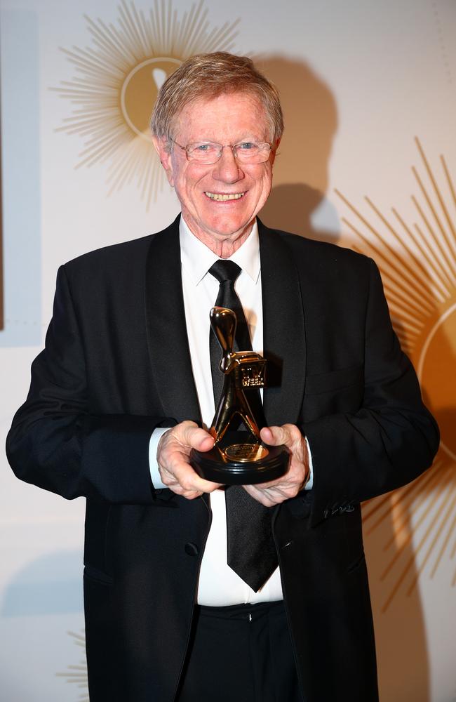 Kerry O'Brien poses with the Logie after being inducted into the Hall Of Fame during the 61st Annual TV WEEK Logie Awards. Picture: Getty