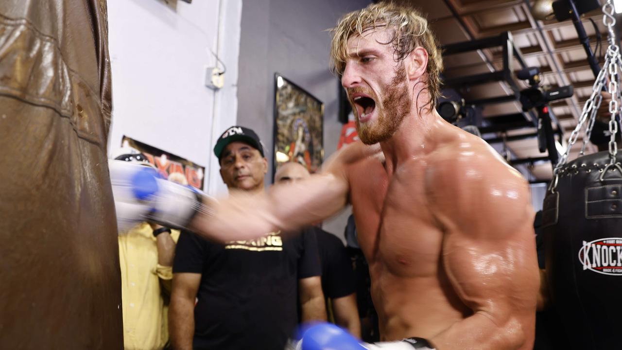 Logan Paul works out at before Floyd Mayweather fight.