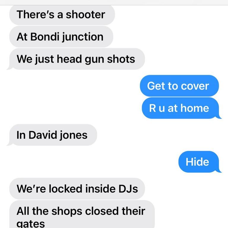 A text between a young girl and her parent as she desperately tried to hide from the attacker.