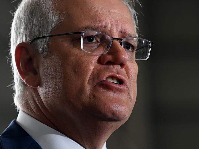 SYDNEY, AUSTRALIA - NewsWire Photos, OCTOBER, 22, 2021: Prime Minister Scott Morrison speaks to the media during press conference at the Qantas Jet Base at Sydney Airport. Picture: NCA NewsWire/Bianca De Marchi