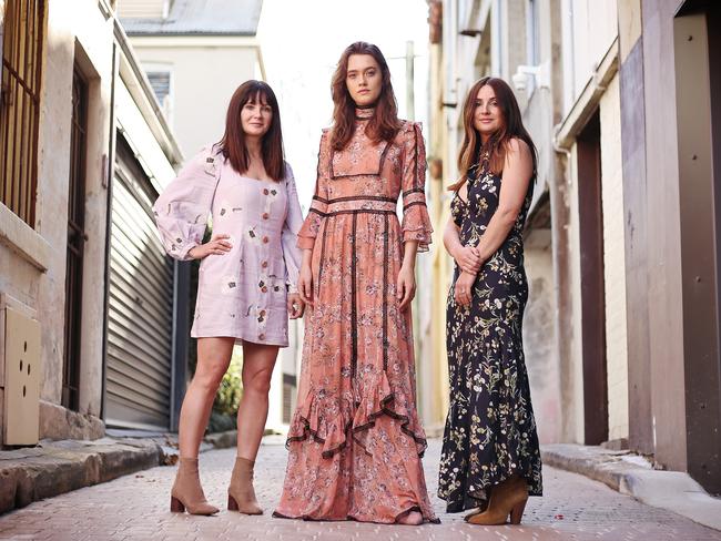 "We Are Kindred" designers Lizzie (left) and Georgie Renkert (right) along with model Ros Freemantle ­secured three new stockists. Picture: Sam Ruttyn