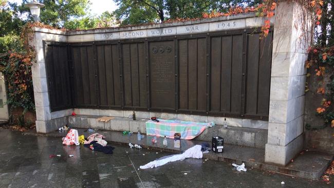 Groups of people are regularly trashing the city's National War Memorial, as these pictures reveal.