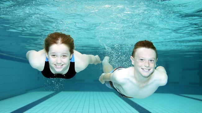 Year 5 Banyan Fields Primary students Jaxson 11 and Belen 11, enjoy a swim at PARC Frankston. Picture: Jason Sammon.