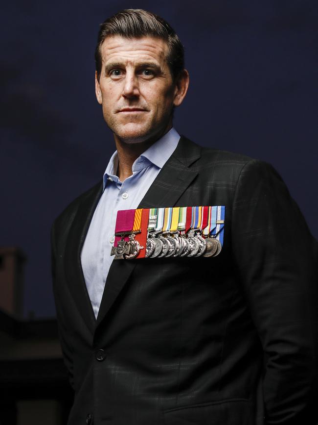 Mr Roberts-Smith with his war medals. Picture: Sean Davey