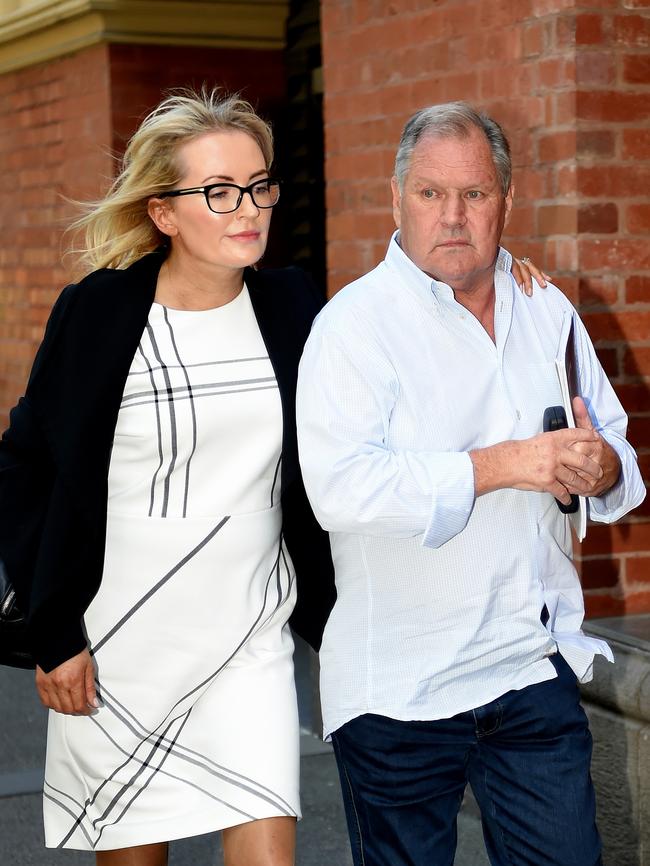 Emma Page-Campbell with her husband Robert Doyle in Flinders Lane last week. Picture: Nicole Garmston