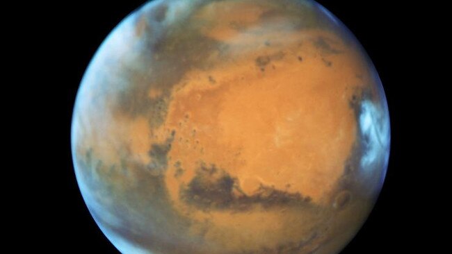 Mars covered in clouds viewed by the Hubble Space Telescope in 2016. Picture: NASA