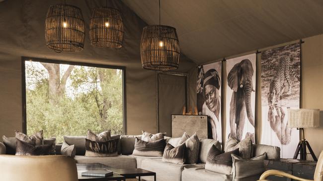 Lounge tent at Linkwasha safari camp in Hwange National Park, Zimbabwe.