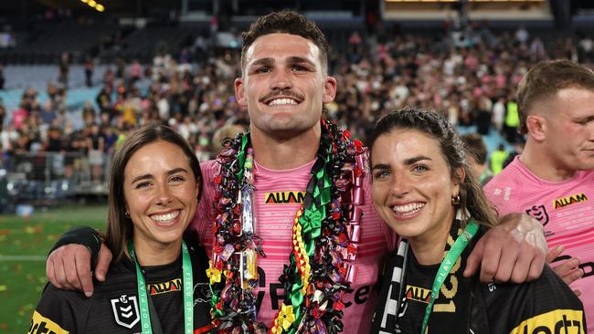 The Fox sisters with Nathan Cleary after the Grand Final victory. (Photo by Cameron Spencer/Getty Images)