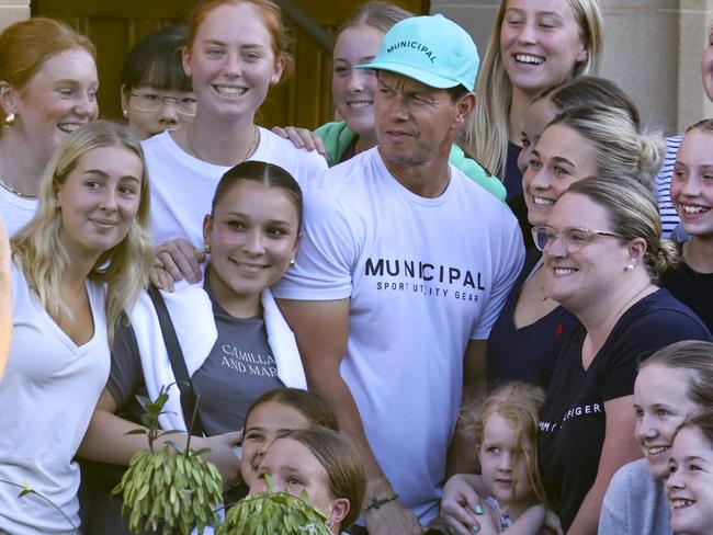 Wahlberg was mobbed when attending evening Mass in Sydney's Rose Bay. Photo: Media Mode