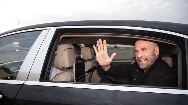 John Travolta arrives at Adelaide Airport on a private jet to appear at Supanova. Picture: Brad Fleet