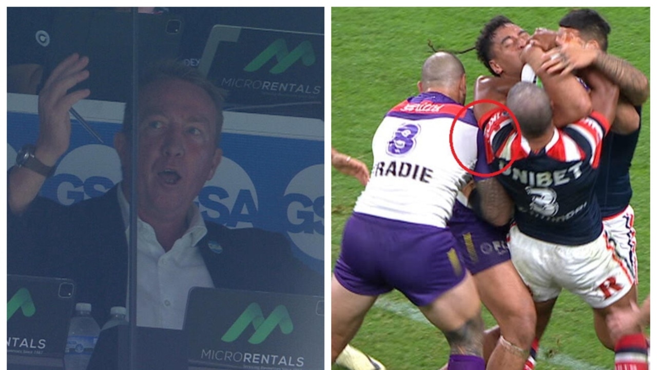 ‘Can’t believe it’: Robbo sees red after Storm try awarded despite ‘zero tolerance’ of rule