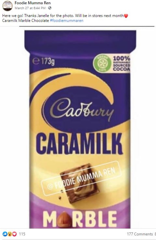 Rumours of a Caramilk and Marble collab have been circulating on Facebook. Picture: Facebook/FoodieMummaRen