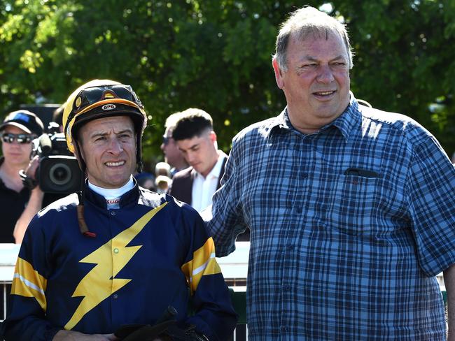 Geelong Cup Winner. Blake Shinn with trainer Michael Moroney.