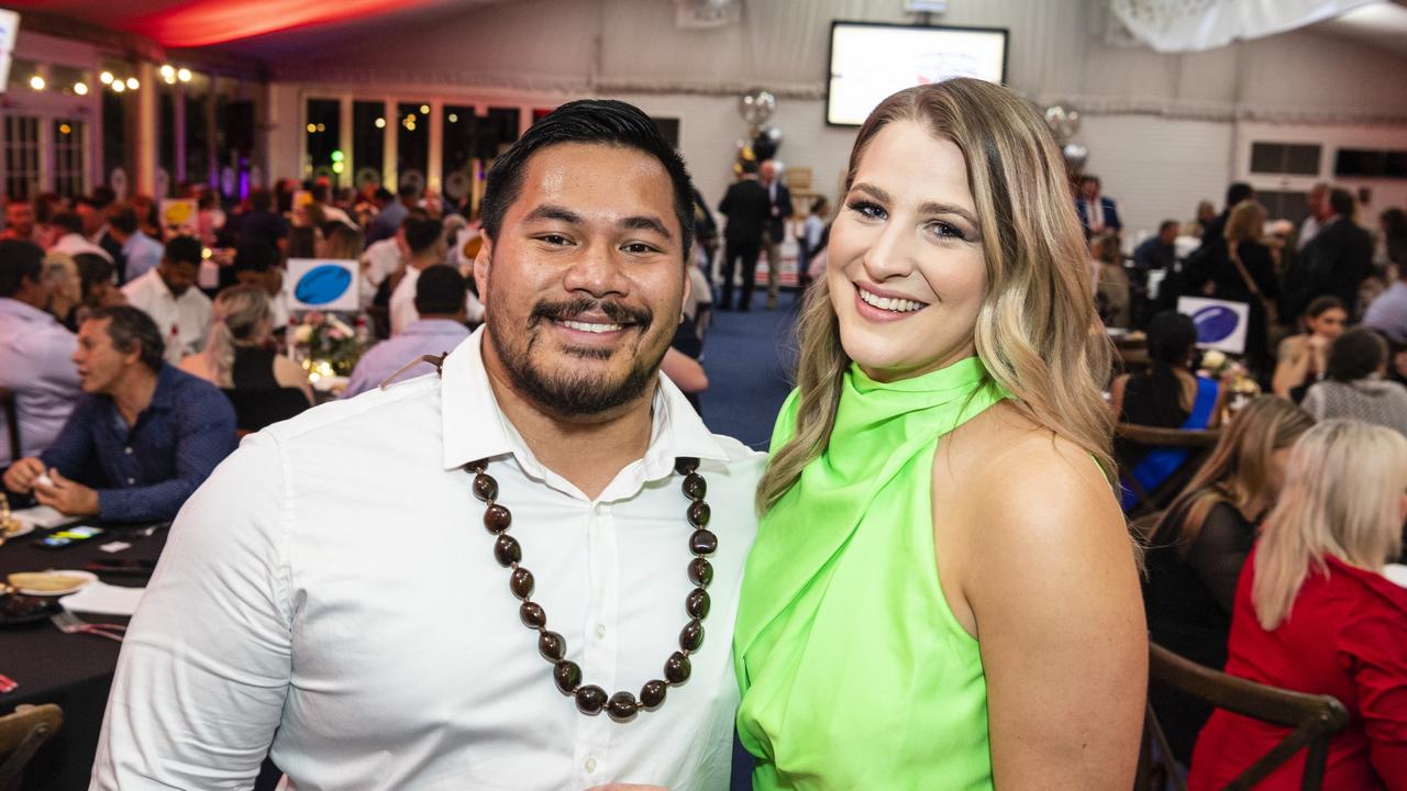 Herman and Jessica Ene Purcell at the Toowoomba Rugby League gala presentation night 2022 at Clive Berghofer Grande Atrium Clifford Park, Friday, September 9, 2022. Picture: Kevin Farmer