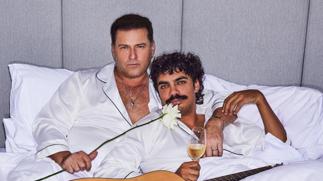 Karl Stefanovic and Tony Armstrong posed for a tongue in cheek photo shoot for Stellar on Logies morning. Picture: Steven Chee for Stellar