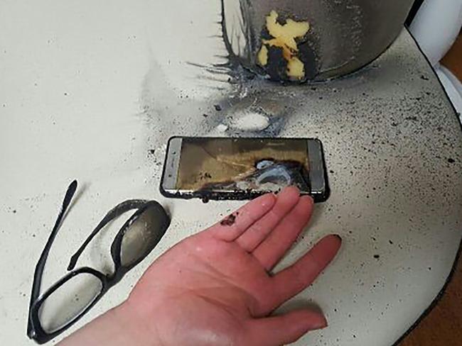 A consumer shows what is left of a blown-up Samsung Galaxy Note7 smartphone. The company faced an embarrassing recall of its flagship gadget.