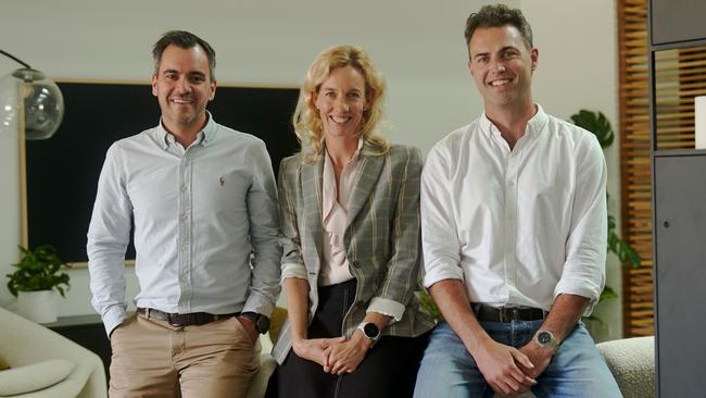 From left: Visibuild co-founder and chief executive Damien Quinn, Skip Capital founder Kim Jackson and Visibuild director Ryan Treweek.