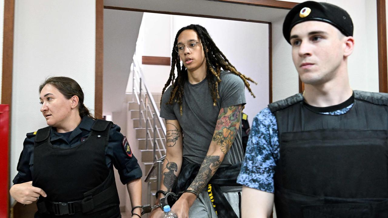 Basketball superstar Brittney Griner arrives to a court heating in Khimki, Russia. (Photo by Kirill KUDRYAVTSEV / AFP)