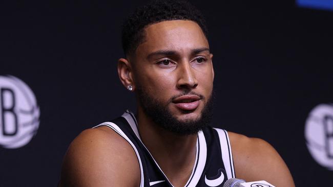 NEW YORK, NEW YORK - OCTOBER 02: Ben Simmons #10 of the Brooklyn Nets speaks during Brooklyn Nets Media Day at HSS Training Center on October 02, 2023 in New York City. NOTE TO USER: User expressly acknowledges and agrees that, by downloading and or using this photograph, User is consenting to the terms and conditions of the Getty Images License Agreement.   Mike Lawrie/Getty Images/AFP (Photo by Mike Lawrie / GETTY IMAGES NORTH AMERICA / Getty Images via AFP)