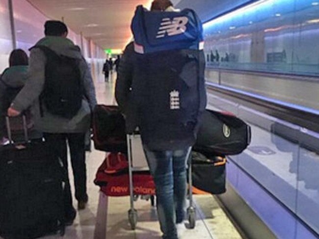 Ben Stokes seen at Heathrow ready to board a flight to New Zealand. Picture: Twitter