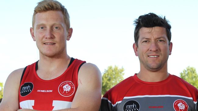 Star recruit ... Jordan McKenzie with North Adelaide coach Josh Carr. Picture: Emma Brasier