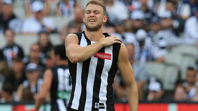Ben Reid injured his shoulder against Carlton. Picture: Wayne Ludbey