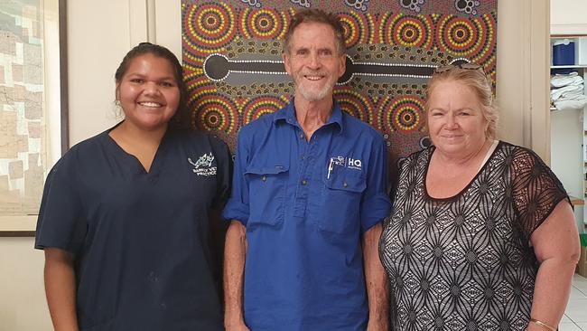 Barkly Veterinary Practice vet nurse Shoshoni Smith, principal vet Dr David Hall and office manager Kate Foran. Picture: Contributed